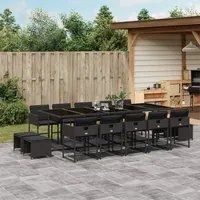 Set da Pranzo da Giardino 15 pz con Cuscini Nero in Polyrattan 3278118