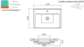 Lavabo sospeso 65 cm in ceramica Litos-SV65 - KAMALU