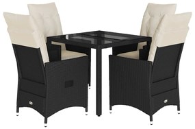 Set da pranzo da giardino 5 pz nero con cuscini in polyrattan