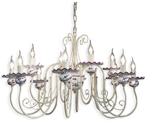Lampadario Classico Sanremo Metallo E Ceramica Bianco Sfumato Oro 12 Luci E14