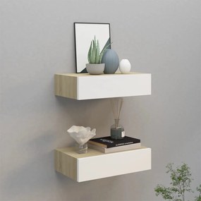 Scaffali Con Cassetti 2 Pz Rovere E Bianco 40x23,5x10 Cm İn Mdf /