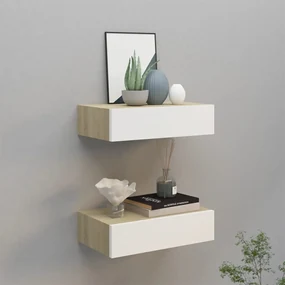 Scaffali Con Cassetti 2 Pz Rovere E Bianco 40x23,5x10 Cm İn Mdf /