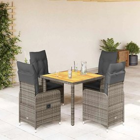 Set Bistrò Da Giardino 5 Pz Con Cuscini İn Polyrattan Grigio /
