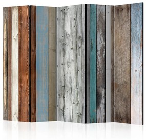 Paravento design Colori ordinati II (5 parti) - strisce colorate di legno