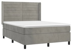 Letto a molle materasso e led grigio chiaro 140x190 cm velluto