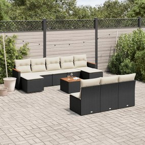 Set divani da giardino 11 pz con cuscini in polyrattan nero