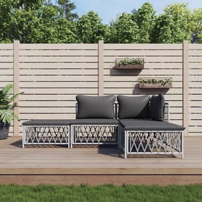 Set salotto da giardino 4 pz con cuscini in acciaio bianco
