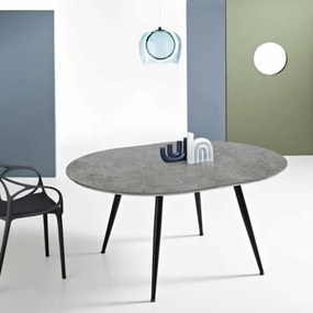 Tavolo rotondo con piano in MDF Cemento allungabile a 160 cm HABLA