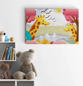 Quadro su tela – Giraffe al laghetto