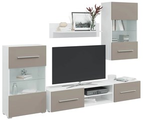 Mobile Tv 5 Pz Con Illuminazione A Led Grigio Pietra Truciolato /