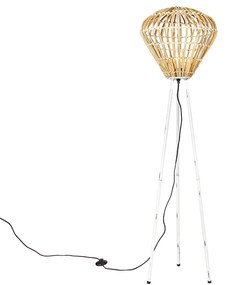 Lampada da terra rustica treppiede bambù con bianco - Canna Diamond