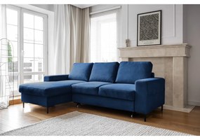 Divano letto angolare in velluto a coste blu scuro (angolo sinistro) Lofty Lilly - Miuform