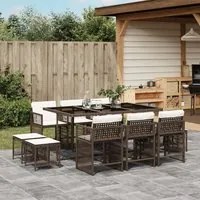 Set da Pranzo da Giardino 11 pz con Cuscini Polyrattan Marrone 3211689