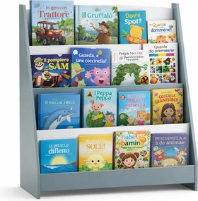 Libreria Montessoriana per Bambini 80x30x88 cm Scaffale in Legno Grigio...