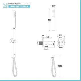 Kit doccia satinato con braccio 35 soffione 25 e set doccia completo Gemini