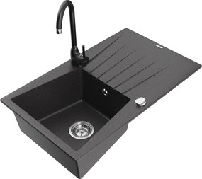 Mexen Cesar lavello in granito a 1 vasca con scolatoio e miscelatore Telma, nero puntinato - 6514-76-670200-70