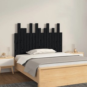 Testiera Da Parete Nera 108x3x80 Cm İn Legno Massello Di Pino /