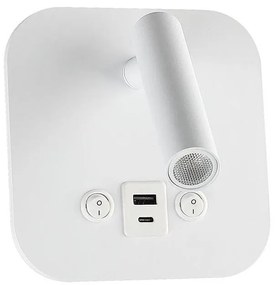 Spot da parete LED con porta USB, 8W, 230V, 3000K, bianco