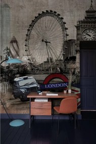 Fotomurale GRANDECOLIFE London, grigio, nero, rosso, blu 371X280 cm