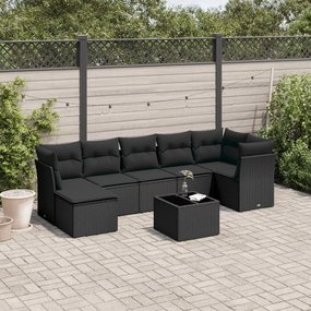 Set divani da giardino con cuscini 8 pz nero in polyrattan