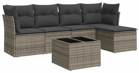 Set divano da giardino 6 pz con cuscini grigio in polyrattan