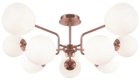 Lampadario Sospensione Erich Metallo Oro Rosa 10 Luci E Diffusori Bianchi