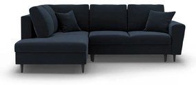 Divano angolare blu scuro allungabile e con contenitore (con penisola a sinistra/a L) con rivestimento in velluto Kyoto – Cosmopolitan Design