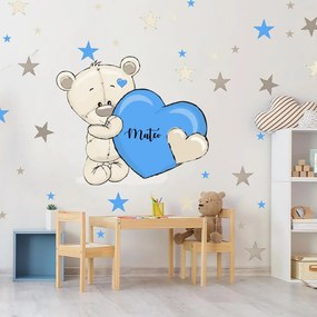 Adesivi da parete con nome - Orsetto blu | Inspio