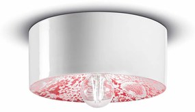 Plafoniera Media Vintage Decò Pi Ceramica Ming Rosso 1 Luce E27