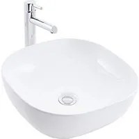 Lavabo da appoggio ceramica bianco tondeggiante lavandino lavello arredo 44x44x14 cm *** finitura- opaco, confezione 1