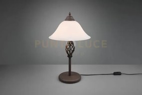 Rustica lampada da tavolo metallo ruggine con diffusore vetro bianc...