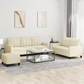 Set Di Divani 3 Pz Con Cuscini Crema İn Similpelle /