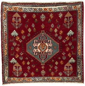 Shiraz Tappeto 70 x 60 Rosso (Iran) Annodato A Mano