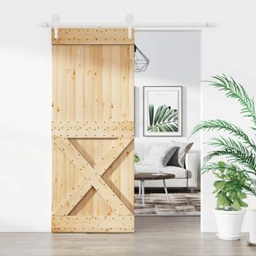 Porta Scorrevole Con Set Hardware 85x210 Cm Legno Massello Pino /