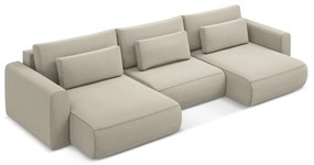 Divano angolare beige allungabile/con contenitore (a U) con rivestimento in velluto Kapua – Makamii