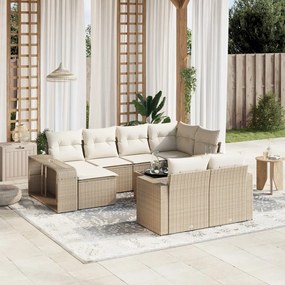 Set divani da giardino 11 pz con cuscini beige in polyrattan