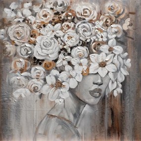 Dipinto su tela Fiori viso, grigio 100 x 100 cm