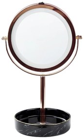 Specchio da tavolo LED oro rosa e nero ø 26 cm SAVOIE Beliani