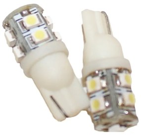 Coppia 2 Lampade Led T10 Con 9 Smd 3528 Colore Bianco Freddo 6000K 12V 1W