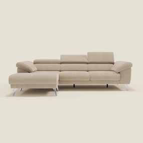 Donatello Divano angolare con sedute scorrevoli braccioli contenitore e poggiatesta in tessuto morbido smacchiabile T23 beige