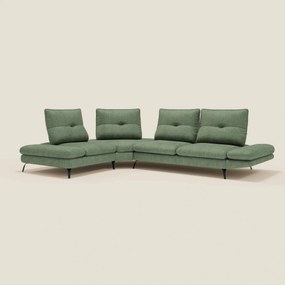 Ardex Divano Angolare - schienali traslanti e bracciolo regolabile in elegante tessuto impermeabile T06 verde