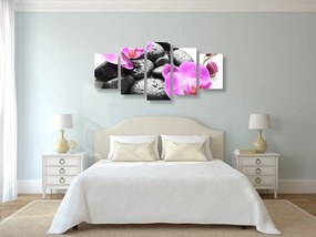 Quadri 5 pezzi – Bellissima armonia di pietre e orchidea