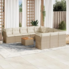 Set divani da giardino 12 pz con cuscini beige in polyrattan