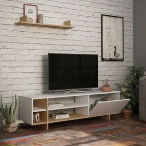 Mobile Porta TV 160 Cm Con Vani E Mensola Superiore Stockton Bianco E Rovere
