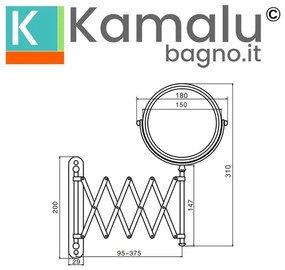 Kamalu - specchio ingranditore a doppio lato con braccio a fisarmonica in acciaio inox lucido | sp-3593