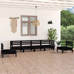 Set divani da giardino 6 pz nero in legno massello di pino