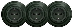 Kliklap - Presa tripla da parete in stile retrò con placca SCHUKO 230V verde