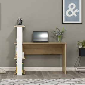 Scrivania Libreria Con Ripiani Laterali 60x120x112H Bianco E Rovere Chiaro Node