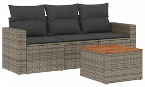 Set divani da giardino 4 pz con cuscini in polyrattan grigio