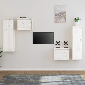 Mobili porta tv 4 pz bianchi in legno massello di pino